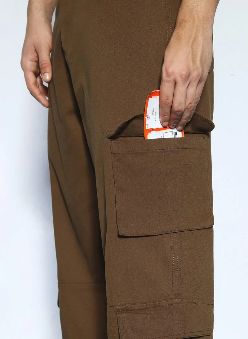 Urbano Fashion  Urbano Fashion Men's Brown Loose Baggy Fit Cargo Chino Pant with 8 Pockets Stretchable for Men | Best Price UAE